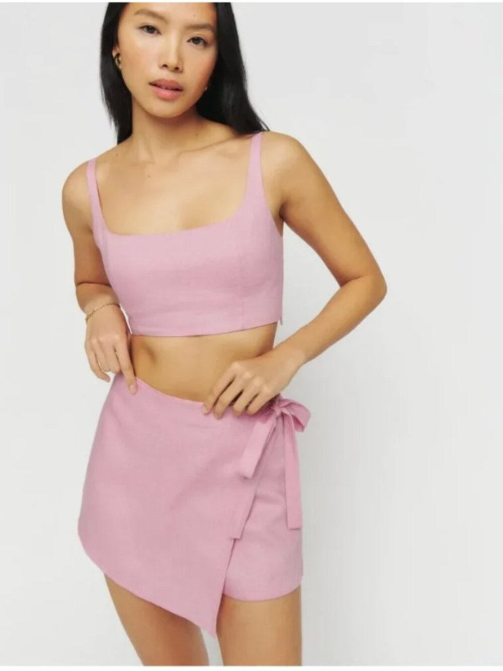 Reformation Linen Two Piece Set in Baby Pink